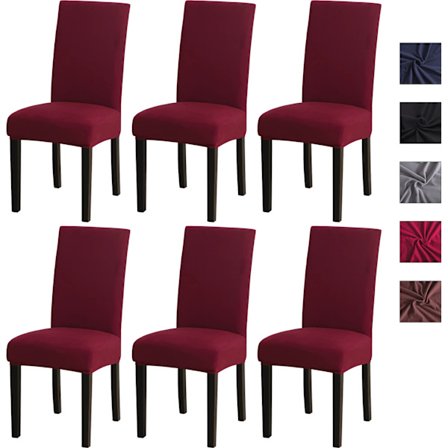 6 st Stretch Stolsöverdrag - Tvättbara Stretch Stolsöverdrag Vinröd