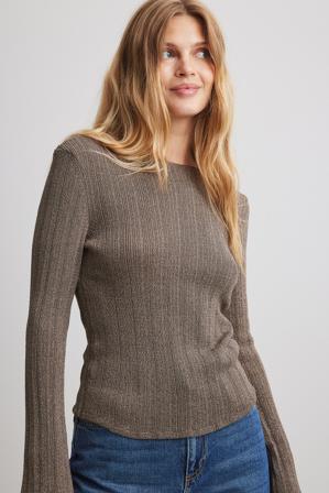 NA-KD Haut pailleté en maille à décolleté profond au dos - Tops manches longues - Brun - X-Large