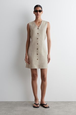 COS Women's Buttoned Linen Mini Dress in Beige