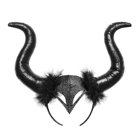 Maleficent Pigekjole Luksus Blonder Sort Heksekjole Børn Halloween Karneval Cosplay Kostume Mørkt Tema Cosplay Kostume Hovedbånd-WELLNGS Headband 7-8Y