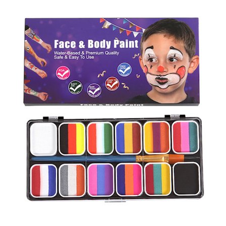 Halloween Ansikts- og Kroppsmalingspalett Sminkesett med Pensel for Barn Voksne