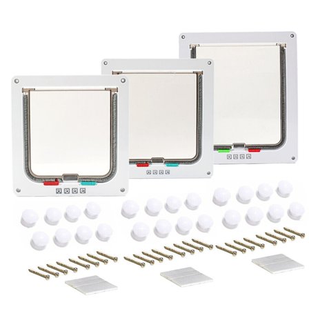 Pälsdörr 4-vägs Liten Medium Stor Hund Kattlucka Magnetisk vit ram S - Perfekt