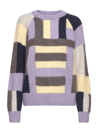 Crew Neck Long Sleeves Pulllover Multi/mönstrad Closed