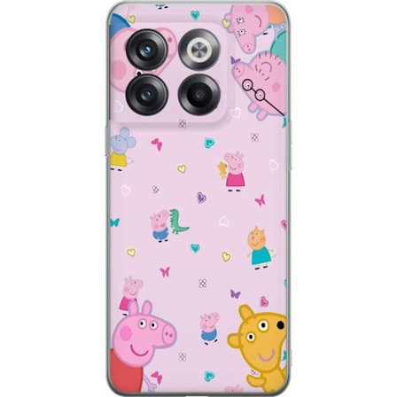 Kompatibelt Mobildeksel til OnePlus 10T Peppa Gris med en baby i armene, mamma gris motiv i fargerik og myk barneillustrasjon med hjerter