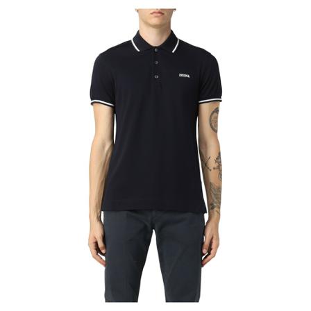 Ermenegildo Zegna Logo Print Polo Shirt Blå, Herre