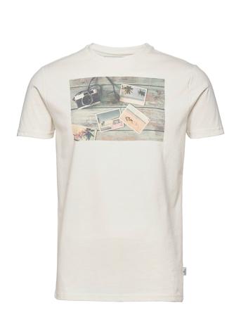 Clive Recycled Cotton Printed T-Shirt T-shirts Short-sleeved Creme Kronstadt*Betinget Tilbud