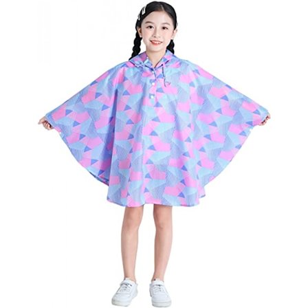 Barn Regn Poncho Huvjacka Regnrock, Geometrisk Rosa, S