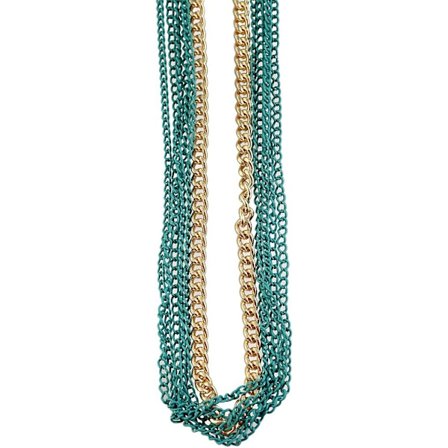 Tvåfärgat Långt Halsband / Ankarkedja - 6 Kedjor i Guld & Turkos