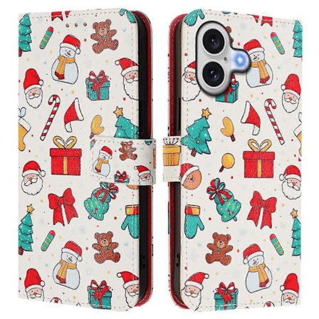 Kompatibel med iPhone 17 Wallet Case Julemønster Print Læder Telefon Cover med Lanyard-lingling}