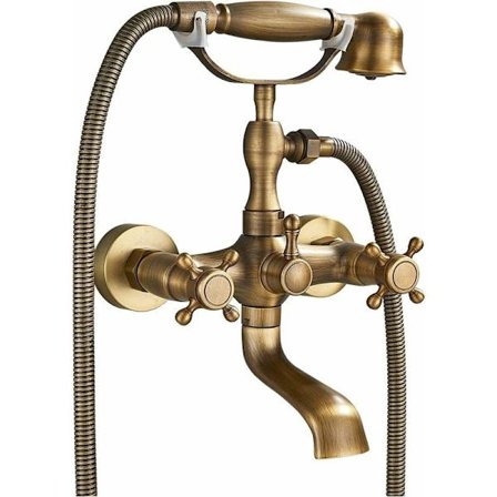 Antikk Messing Badekarbatteri, Solid Messingkonstruksjon Dobbel Funksjon Badekar & Håndholdt Dusjsett med Keramisk Innsats, for Klassiske Bad