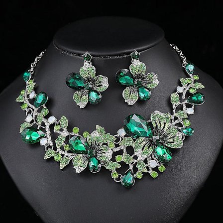 Dww-43cm-Grönt Vintage Halsband Kvinnor Lyx Kristall Bankett Klänning Tillbehör Collier Chane