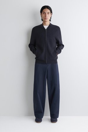 COS Men's Textured Knitted Bomber Jacket in Blue