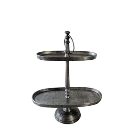 2-lags serveringsstativ i aluminium, 40x20x50cm, sølv