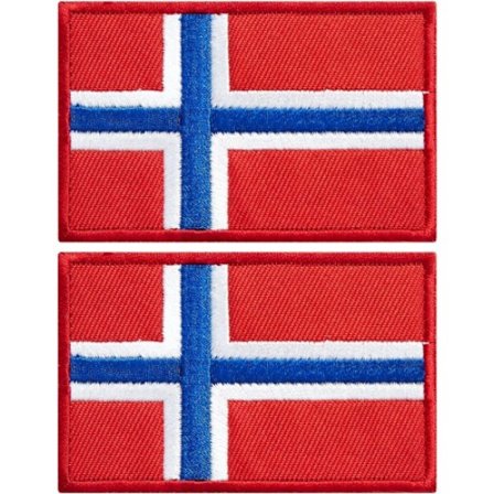 2-pakning med norske flagglapper, broderte lapper med norsk flagg