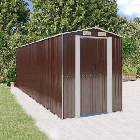 Vidaxl Trädgårdsskjul Mörkbrun 192x606x223 Cm Galvaniserat Stål Brun