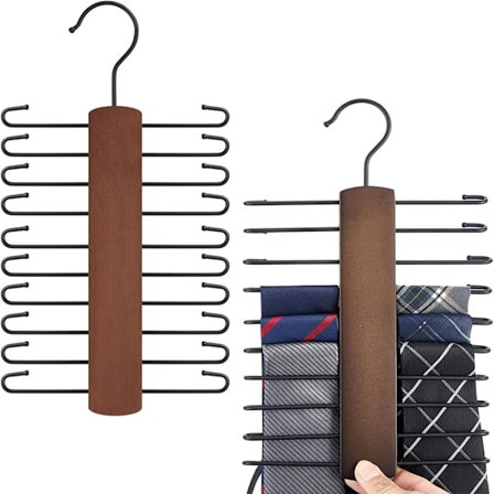 Trehenger for slips, 360 graders roterende belteoppbevaring beltehenger med 20 kroker for slips, skjerf, belter, tilbehør