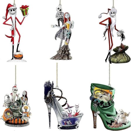 2024 Nightmare Before Christmas Trædekorationer, 6stk 2d Flad Akryl Sød Jack Og Sally Juleophæng -CHSZ