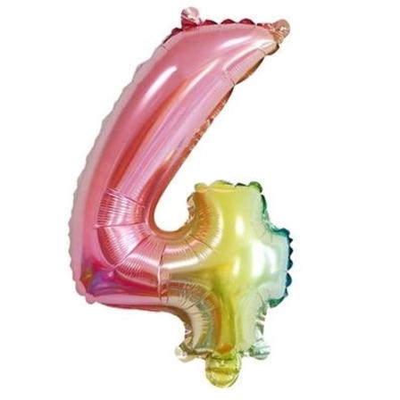 Gaggs Regnbuefarvet Nummerballon Nummer 4, 35 cm