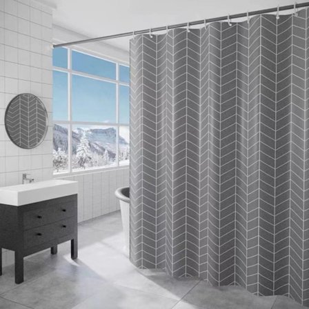 Tryckt tygduschdraperi 180 x 200 cm Chevrons Grå
