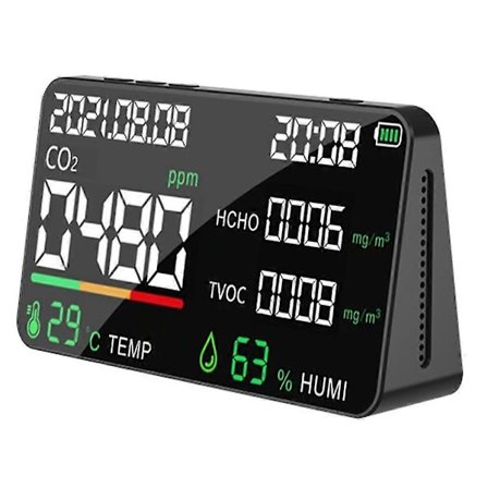 Digitalt Display Luftkvalitetsmåler Hcho Tvoc Gassdetektor Karbondioksidmåler Temperatur Fuktighet Data Tidsvisningsverktøy