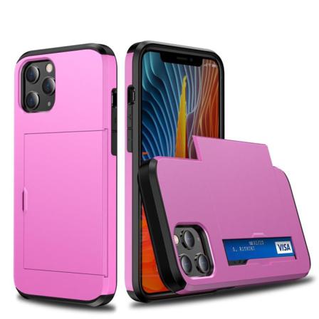 Iphone 12 Mini - Hybrid Skal Med Kortfack - Rosa Pink Rosa