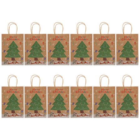 Jul Kraft Presentpåsar Paket med 12 Julgran Lykta Tomtemönster för Julfest Godis Kex Förpackning