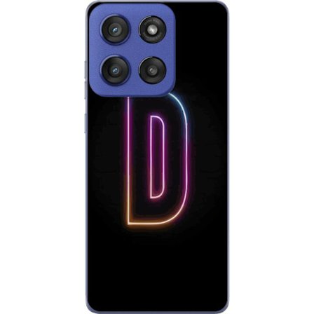 Kompatibelt Mobildeksel til Motorola Edge 60 Stylus Minimalistisk neonbokstav D i fargeskiftende lys mot svart bakgrunn i moderne digital design