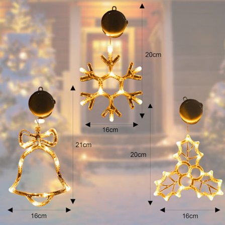 Julepynt 3-pak Julevindueslys med sugekopper, batteridrevne julelys