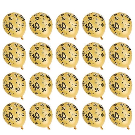 20 kpl lateksipalloja numerolla 30 -kuvio syntymäpäiväjuhliin hääpäivän koristeluun kultainen (LGL)