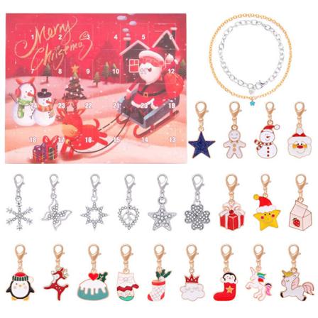 Julekalender med 24 Ruter for Nedtelling, DIY-Armbånd for Barn, Overraskelses-Blindboks, Gulldrakt G