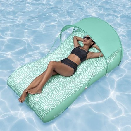 Stor Uppblåsbar Vattenflytbädd för Vuxna - Pool Lounge Stol med Ryggstöd & Mugghållare | Uppblåsbar Flytande Kudde för Pool