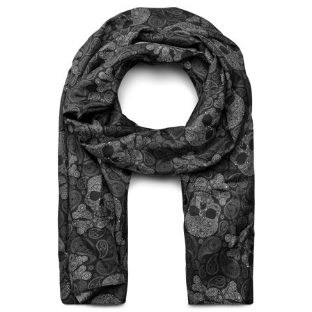 Sciarpa in seta con motivo paisley a teschio nero e grigio per uomini - Sciarpe estive