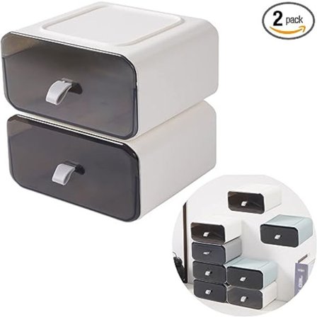 2 stk. Stakbare skrivebords skuffer arrangør, lille vægmonteret opbevarings skuffe boks (hvid)