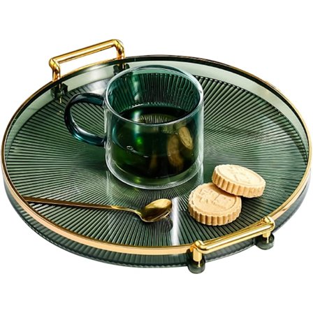 Rattan Ottoman Brett Rund Rattan Serveringsbrett Vevd Kurv Serveringskurv med Håndtak for Frokost Drikke Snacks Hjem Dekorativ