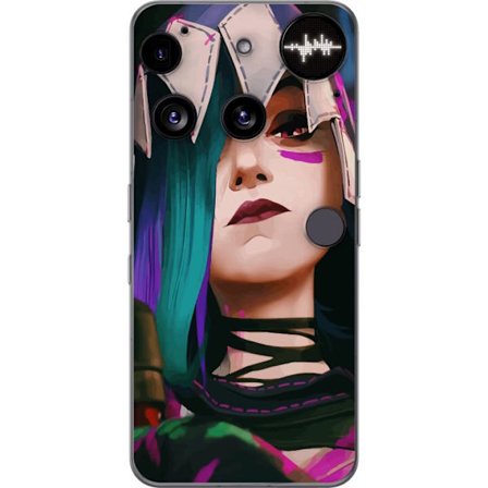 Kompatibelt Mobildeksel til Nothing Phone (3) Stilisert portrett av en kvinnelig karakter med farget hår, neonmarkeringer og grafisk illustrasjon i e