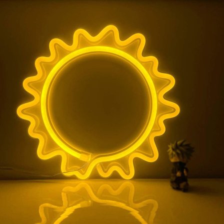 Sol Neon Skylt LED Neon Ljus Nattlampa USB Batteridriven Led Neon Ljusskylt Sovrumsväggdekor (Gul)