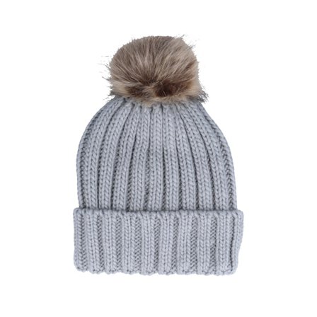 Beechfield - Grey pom Beanie - Fur Chunky Beanie Light Grey Pop @ Hatstore