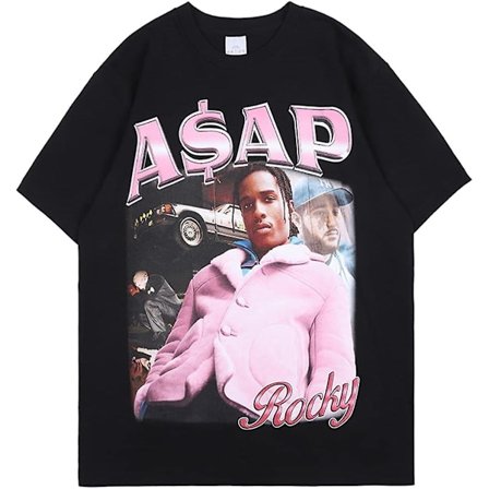 Miesten ASAP Rocky T-paita Hip Hop Hauska Musta Graafinen T-paita Rap-muoti Cool Grafiikka Unisex Lyhythihainen Yläosa Teenjbdsj271