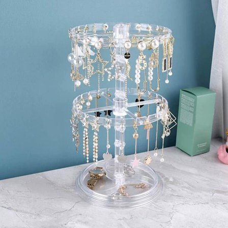 Kaksitasoinen pyörivä koruteline korvakoruteline kaulakoruteline pyörivä korvakorutelinejärjestäjä