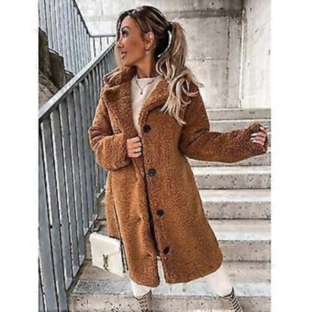 Dame Fleece Frakke, Forår Og Vinter Mode Fuzzy Jakke Kunstig Pels Fluffy Cardigan Overfrakke (XL KAFFE)