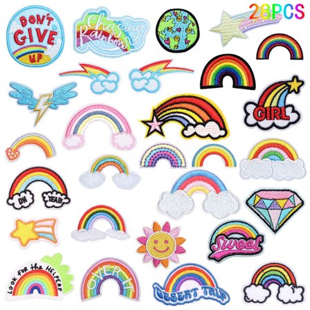 28 stykker regnbue sol broderi stof klistermærker til bagage