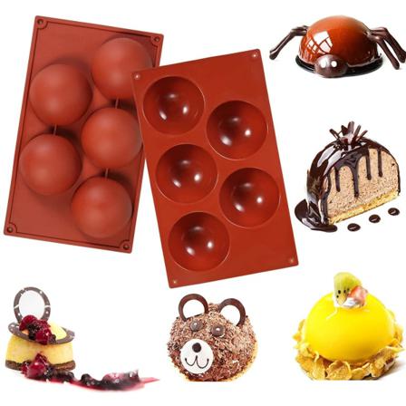 5 Halvklot Silikonform Semisfär Mousseform Chokladform Pralinfor Brun