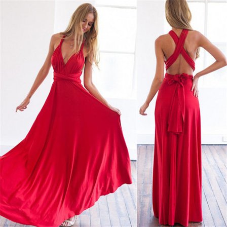 Multiple Wear Rope Cross Backless Sexy Bandasje One-Piece Dress Lang kjole Rød
