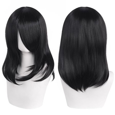 Anime-hår paryk til cosplay med pandehår, mellemlang 40 cm, sort