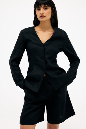 Premium Selection Tailored Linen Shorts - Bermudashorts - Svart - EU 42