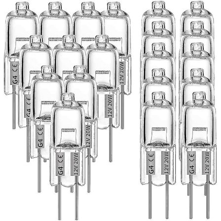 20 stk G4 Halogenpærer, 20W 12V Halogen Lyspærer 2-pins Klar Lampe Pære, for Komfyrbelysning, signal