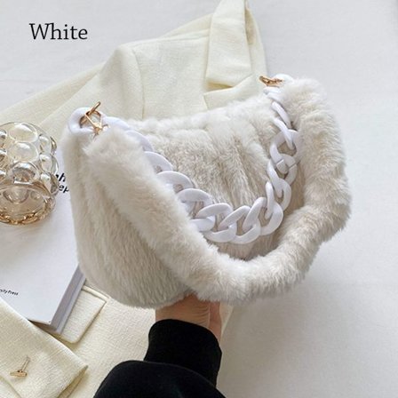 Plys skuldertasker Fluffy Håndtaske HVID