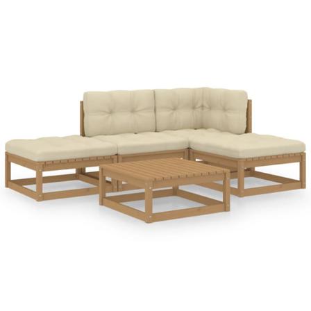Vidaxl Loungegrupp Med Dynor 5 Delar Massiv Furu Brun