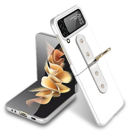 Läderfodral med gångjärnsskydd för Samsung Galaxy Z Flip 4 med ringstativ