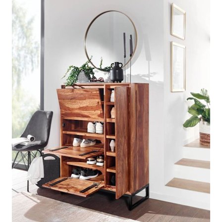 Rootz skoskab massivt sheesham træ 88x120x40 cm skohylde lukket - Design sko kommode med hylde - Sko opbevaringshal kommode til sko høj